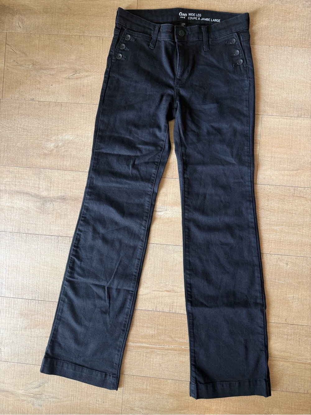 GAP denim Jeans Women’s Sz 2 Black Wide Leg Sailor Detail Lower Rise